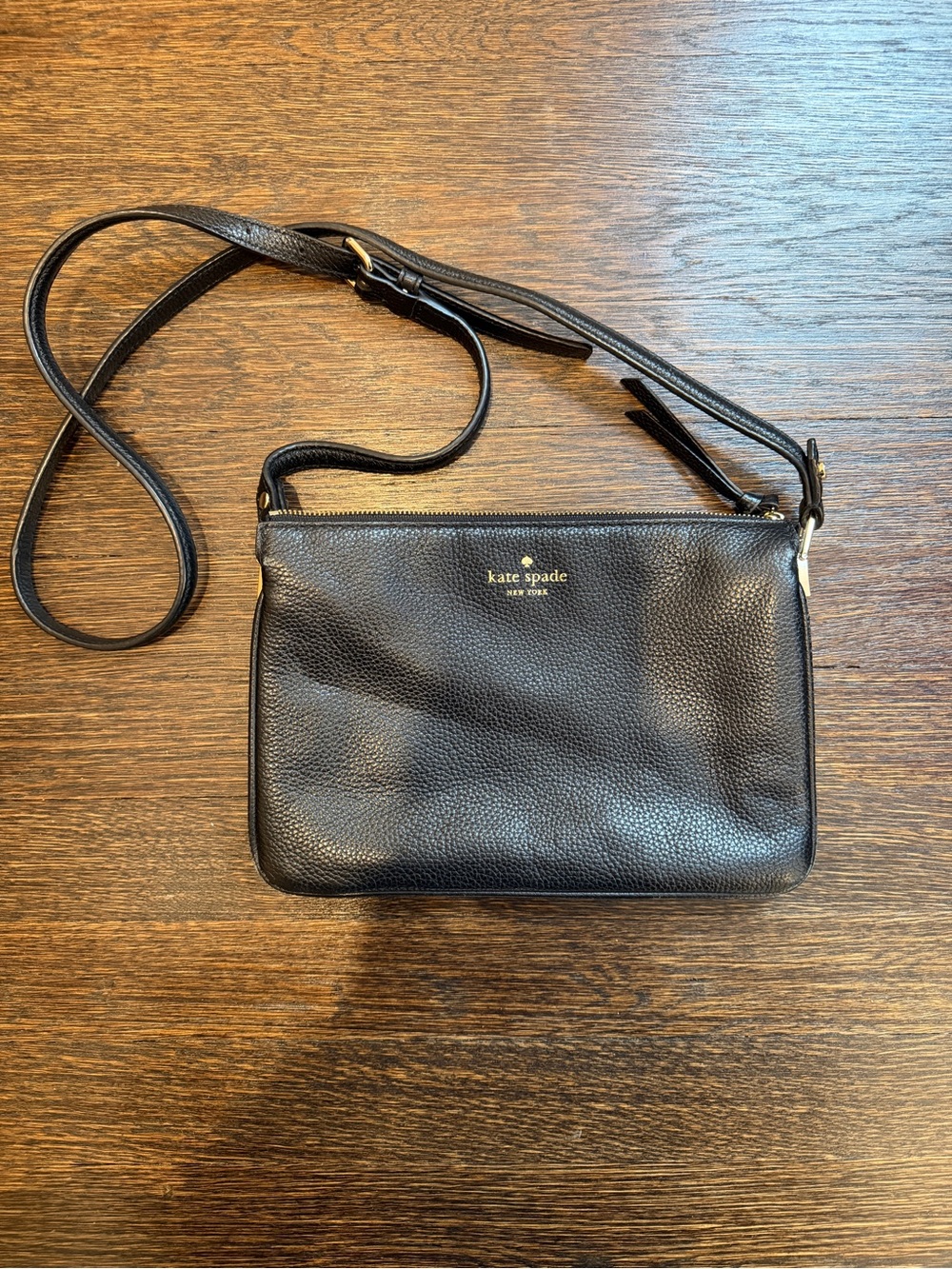 kate spade Black Pebbled Leather Crossbody with Gold Logo